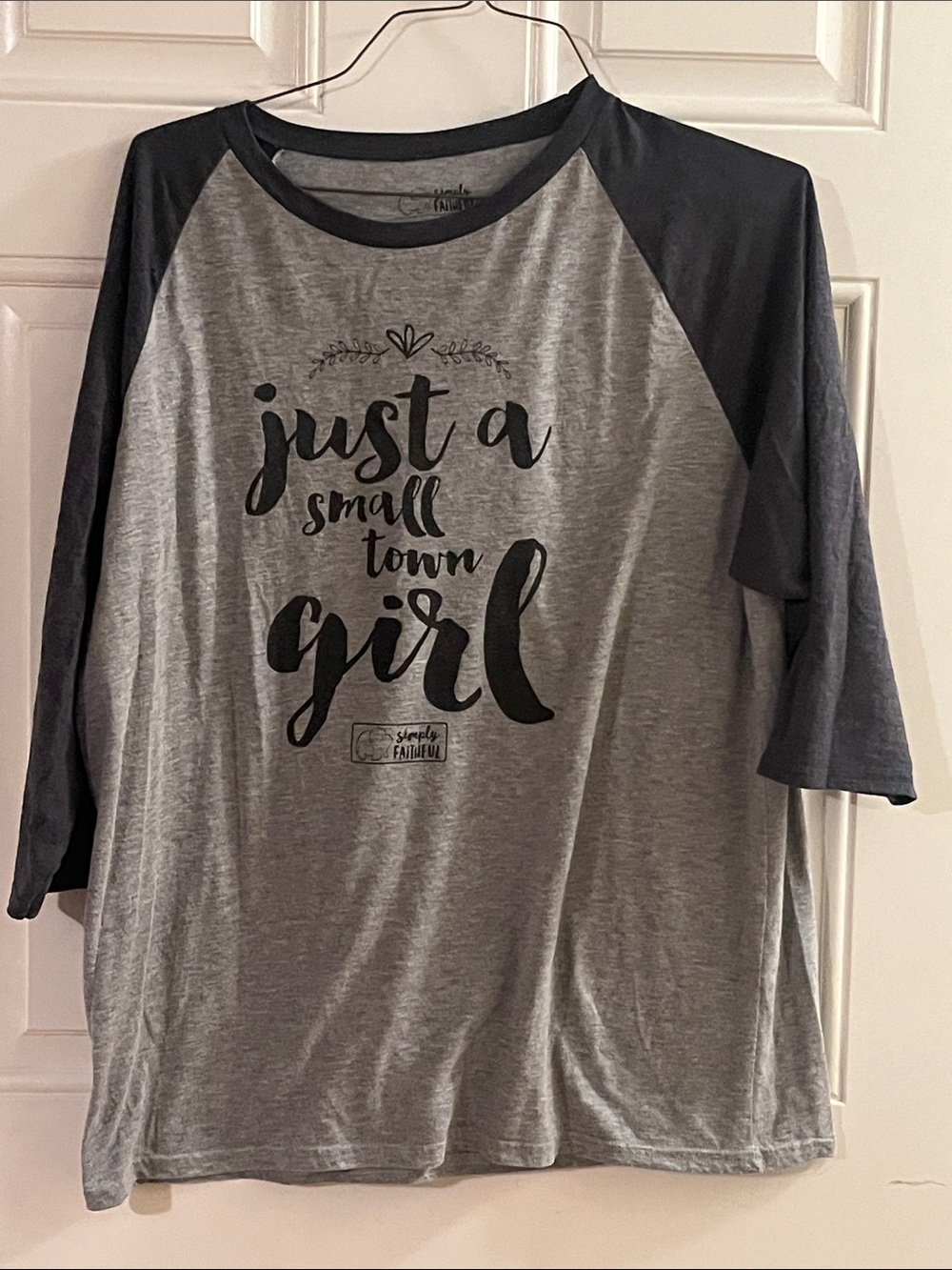 Simply Faithful Gray and Black Raglan Long Sleeve Tee - "Just a Small Town Girl"